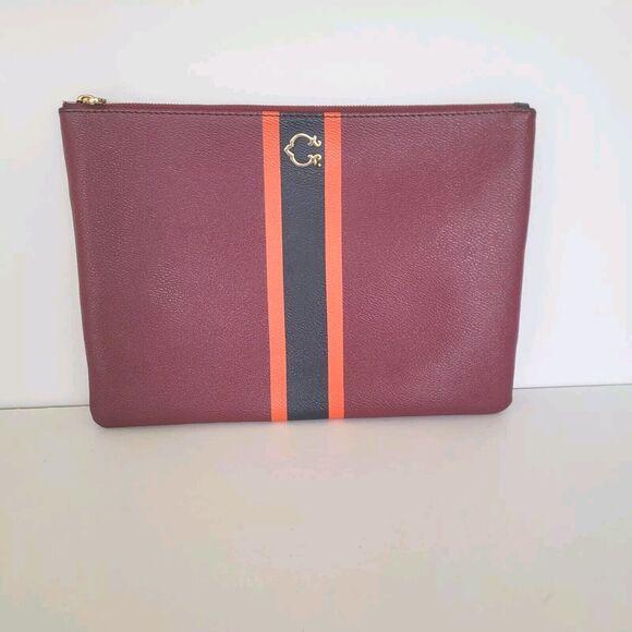 C Wonder Purple Red Stripe Clutch Zip Pouch Faux Leather Vegan Large Bag - Picture 1 of 9